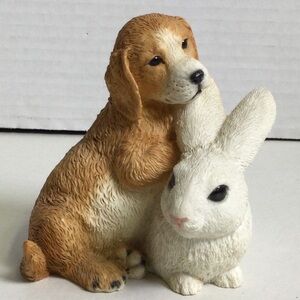Castagna Vintage 1988 Golden Retriever Pup with White Bunny Resin Figurine
